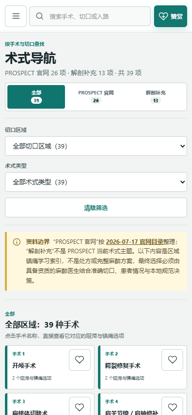 手机端术式导航，可选择切口区域和术式类型